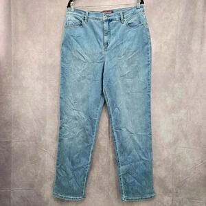 Gloria‎ Vanderbilt Amanda Light Blue Zip Up Button Womens Regular Jeans Size 12
